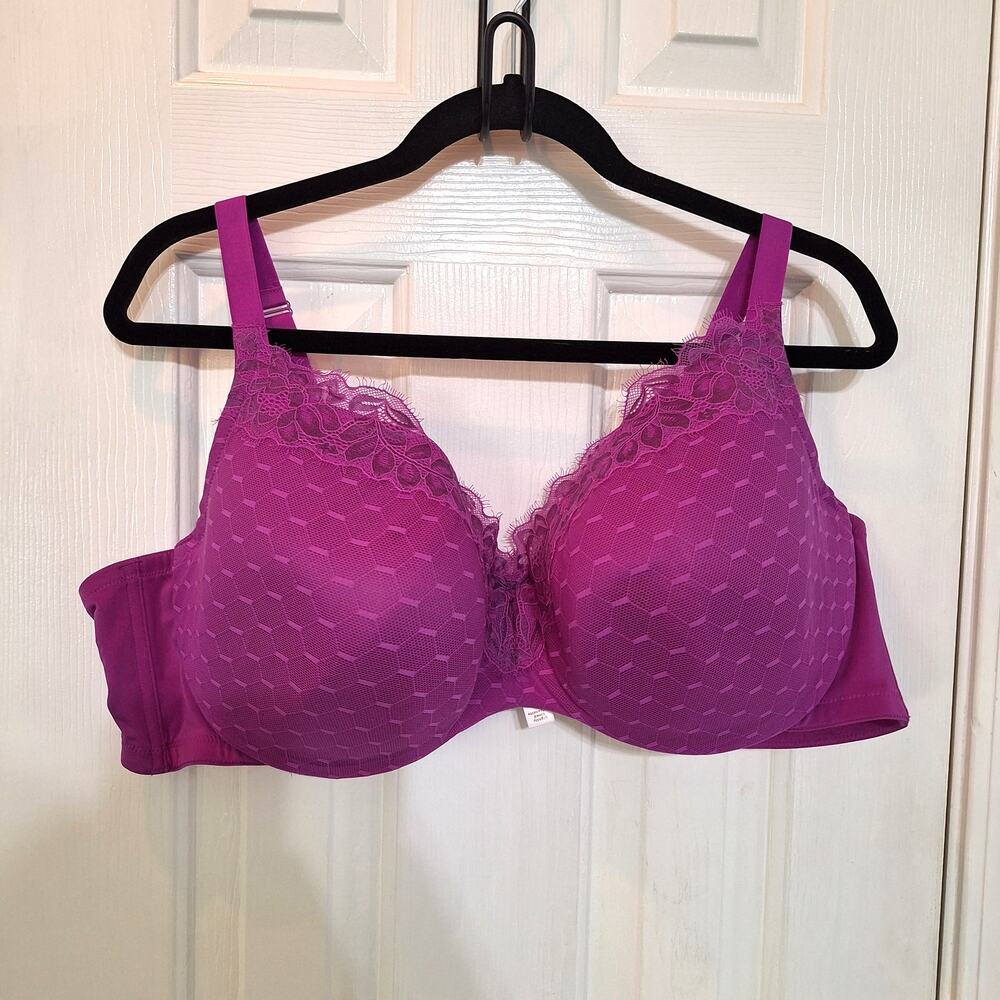 Cacique 48D Lightly Lined Balconette purple lace underwire plus size bra